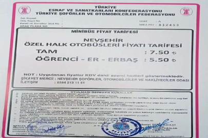 Nevşehir’de şehir içi toplu ulaşım ücretleri zamlandı